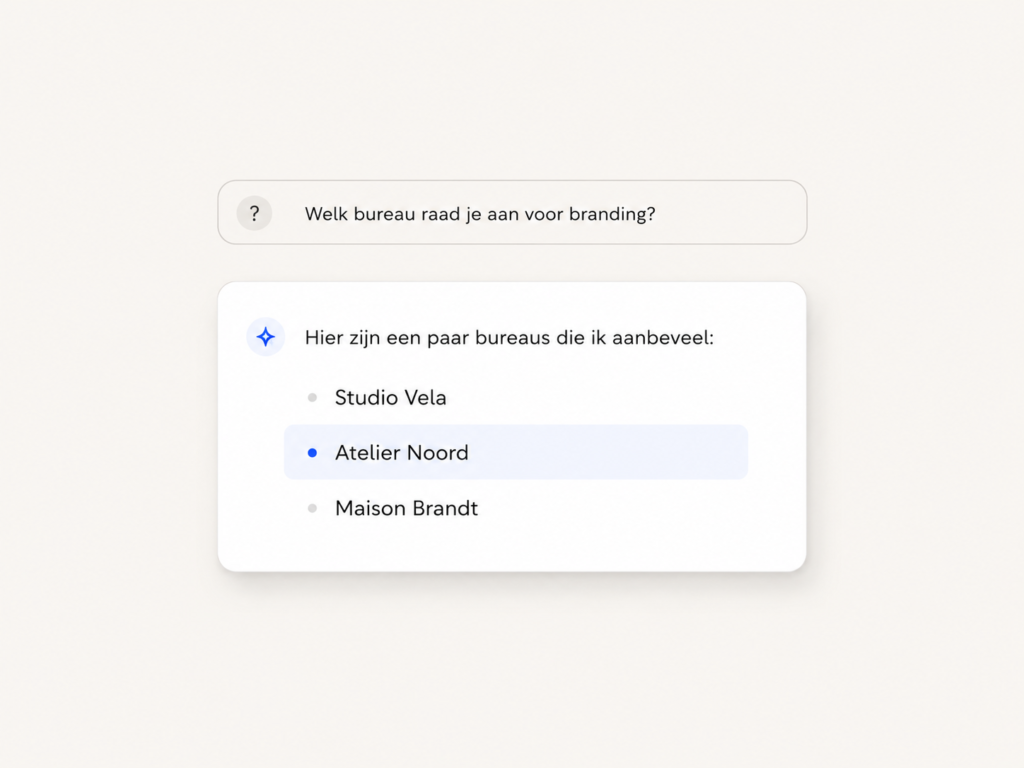 Voorbeeld van een AI die een bedrijf aanraadt in
het antwoord