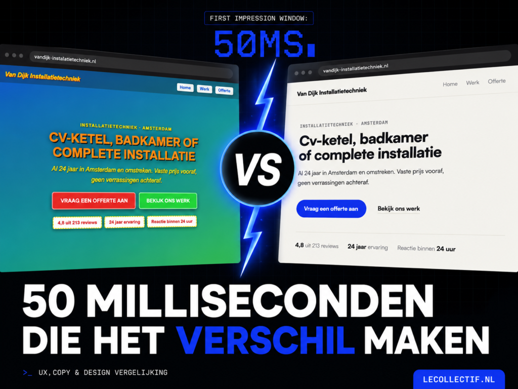 twee verschillende hero secties die in 50ms een eerste impressie geven