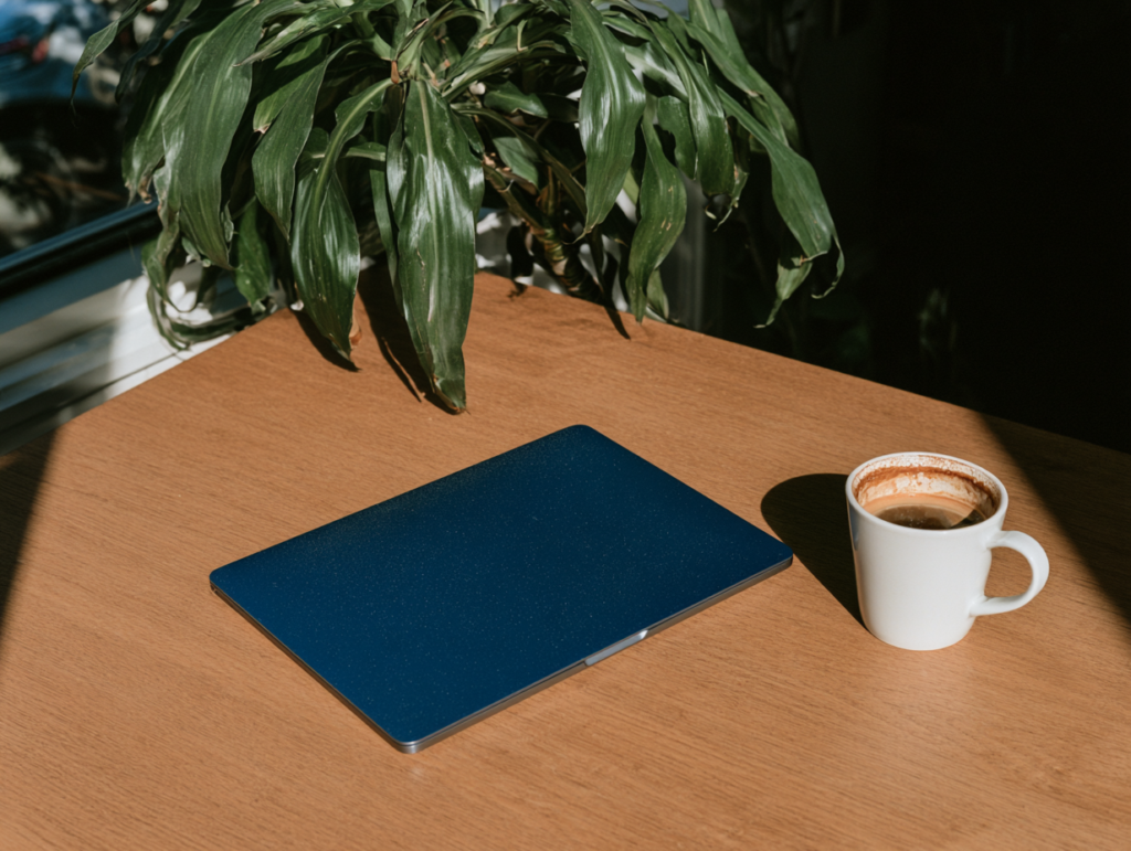Laptop ligt op vergeten bureau na achterstallig onderhoud van website