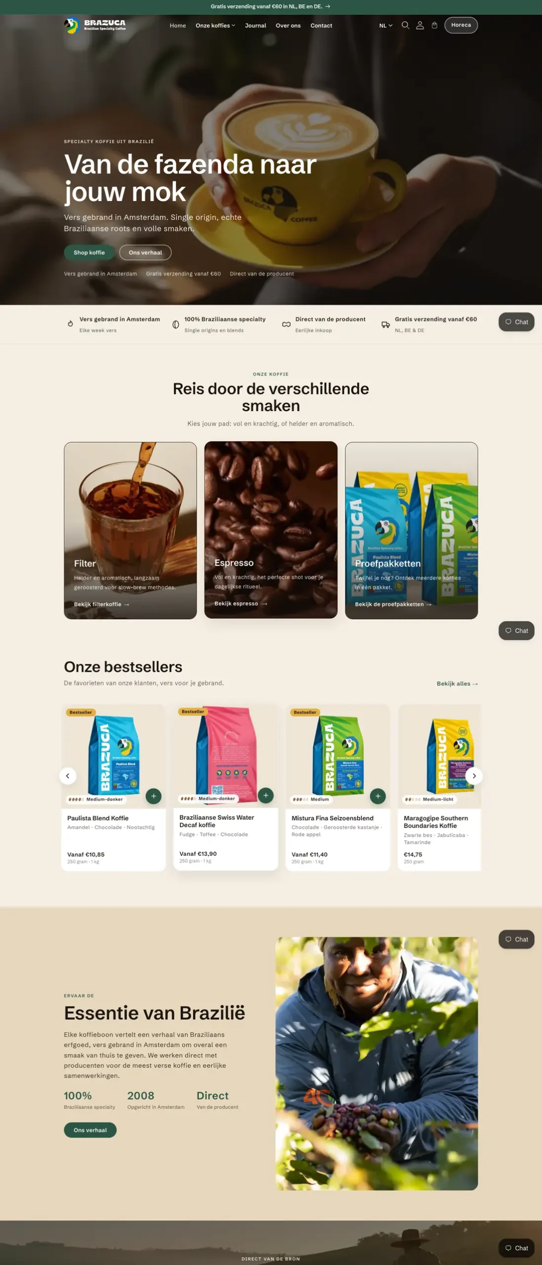 Homepage van Brazuca Coffee op desktop