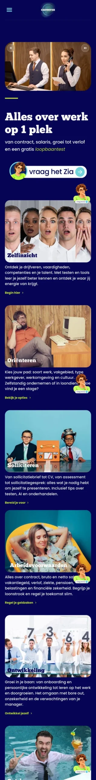 Website van Careersz op mobiel