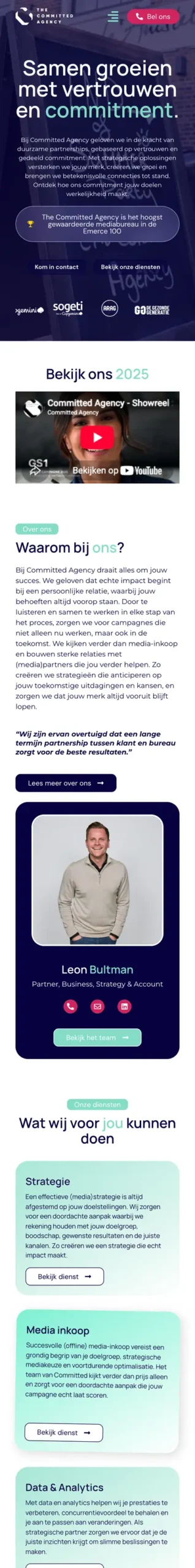 Website van The Committed Agency op mobiel