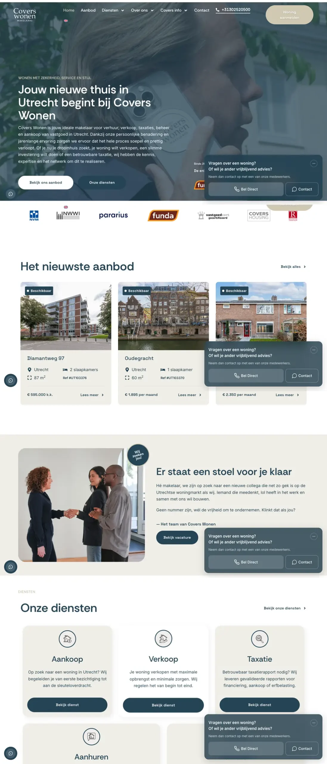 Website van Covers Wonen op desktop