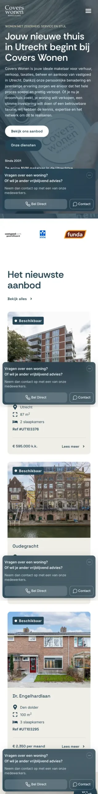 Website van Covers Wonen op mobiel