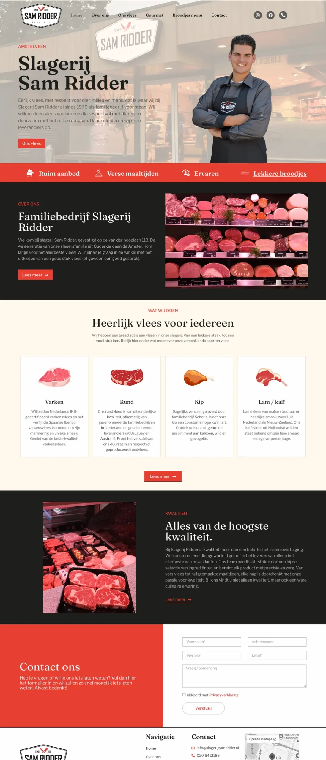 Website van Slagerij Sam Ridder op desktop
