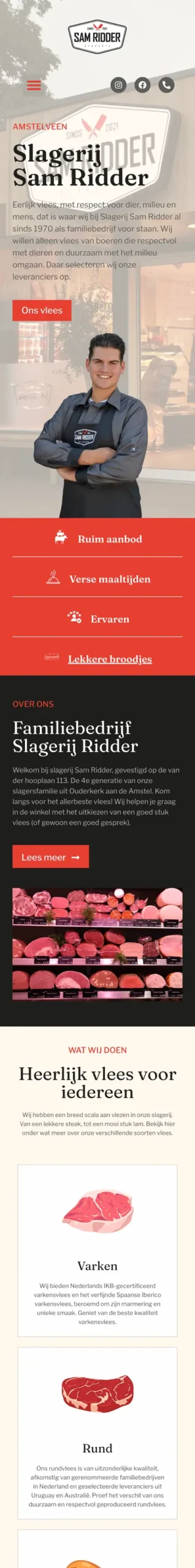 Website van Slagerij Sam Ridder op mobiel
