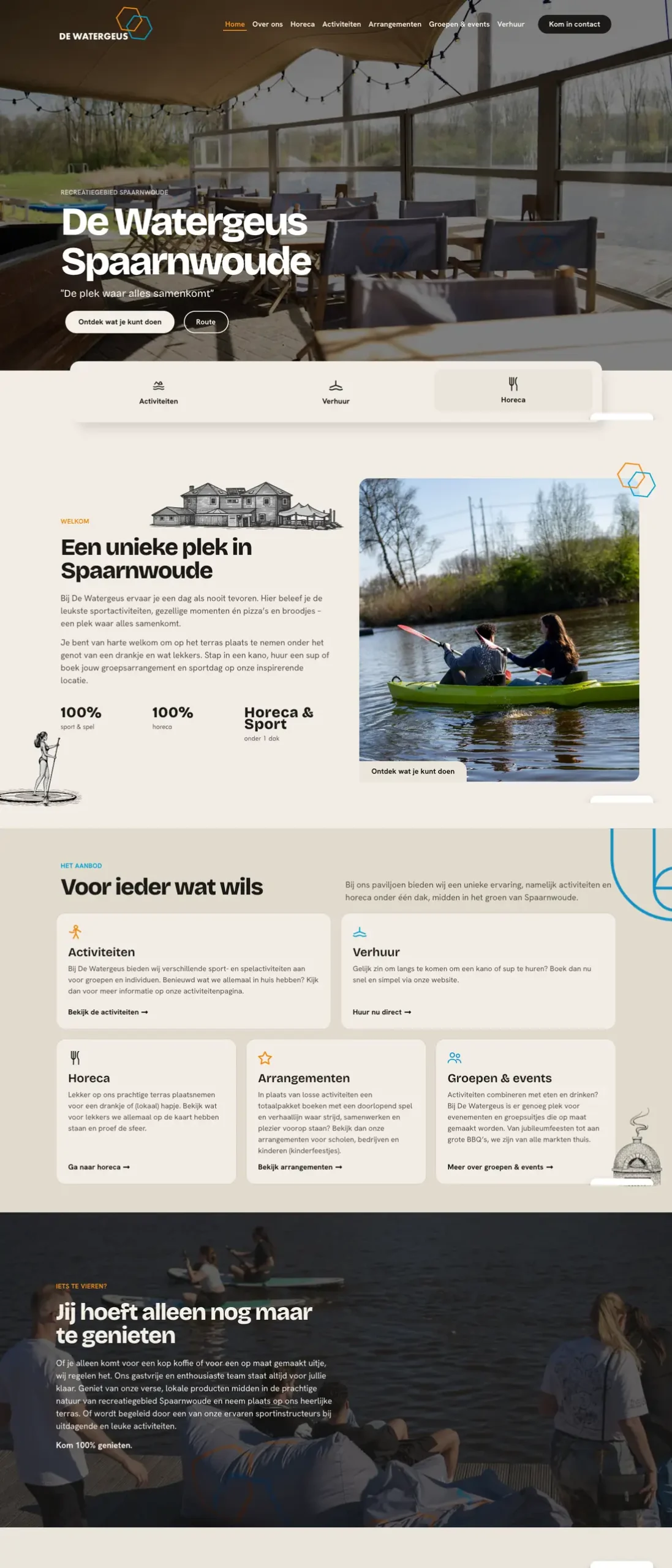 Website van De Watergeus Spaarnwoude op desktop