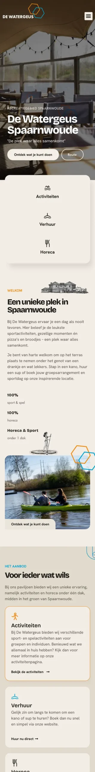 Website van De Watergeus Spaarnwoude op mobiel