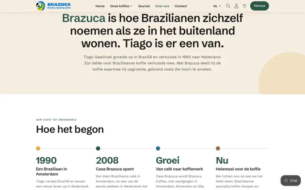 Ons verhaal-pagina van Brazuca Coffee
