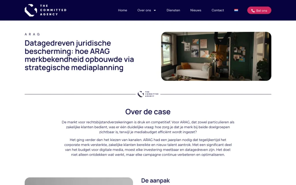 Casepagina ARAG op de site van Committed Agency
