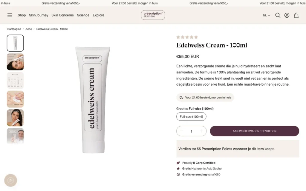 Productpagina van Prescription Skincare