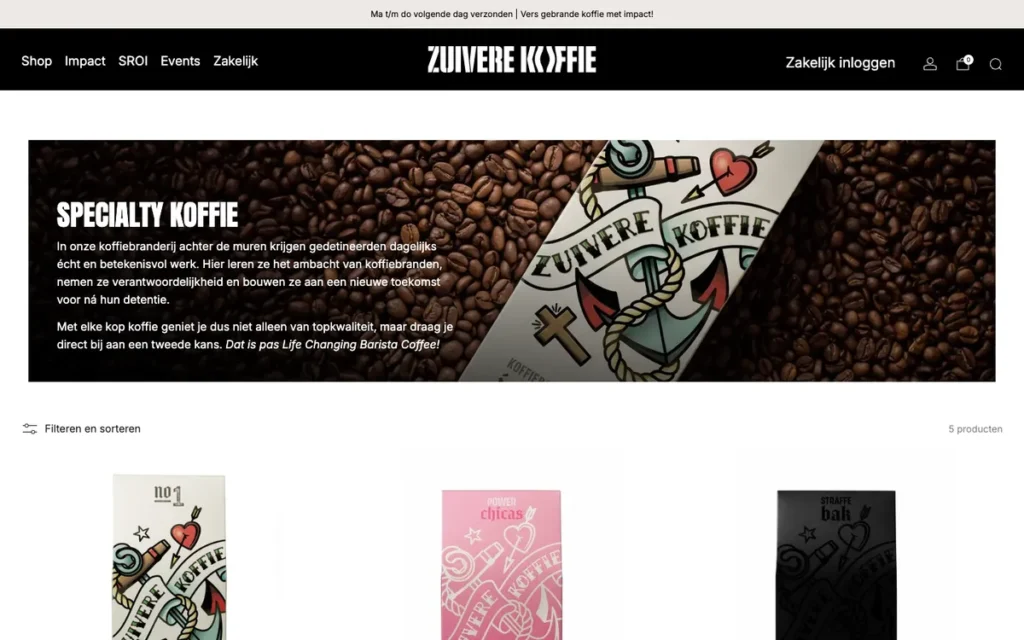 Collectiepagina specialty koffie van Zuivere Koffie