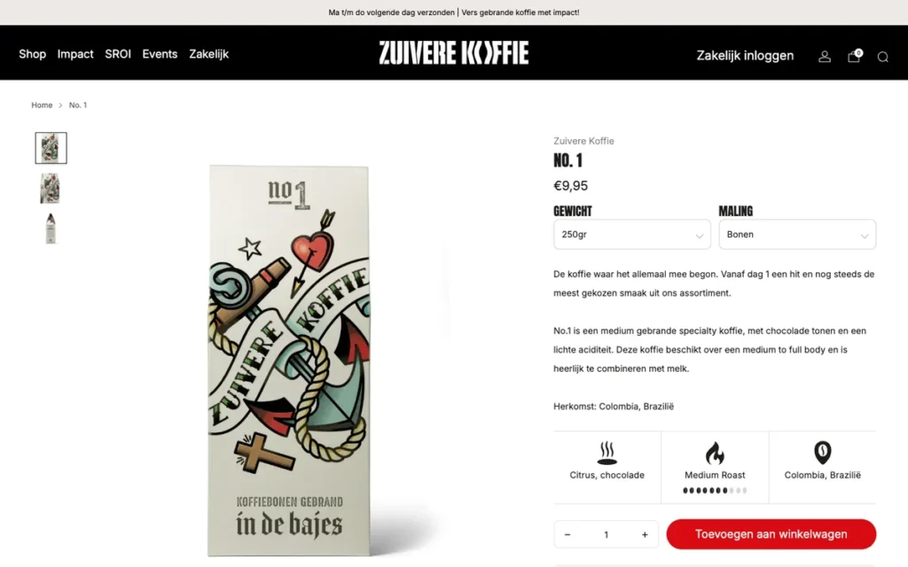 Productpagina van Zuivere Koffie met koffieblok